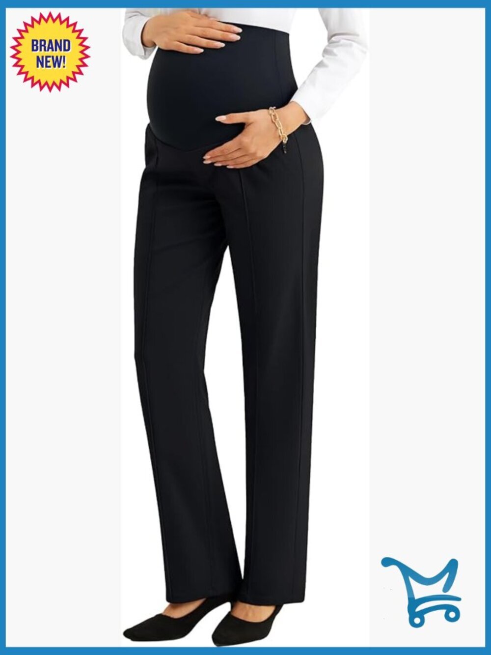 Maternity Work Pants Over-Bump Stretchy Straight Leg with Pockets